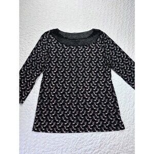 Croft & Barrow Black Purple Butterfly Long Sleeve 100% Cotton Blouse sz medium